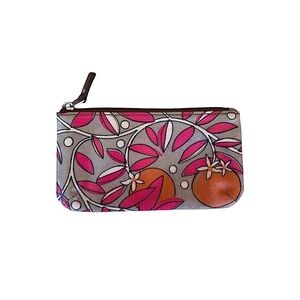 Fossil Coated Canvas Orange Fruit & Pink Leaves Zipper Closure Makeup Bag Pouch